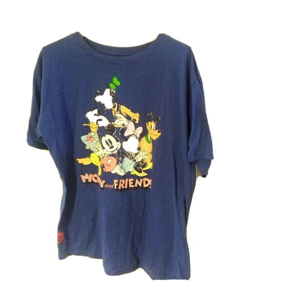 LADY'S DISNEY MICKY & FRIENDS Large PRINT CREW NECK BLUE T-SHIRT Lg L - Picture 2 of 9